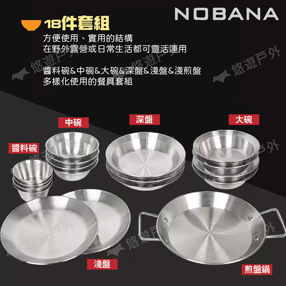 【NOBANA】不鏽鋼碗盤組18P套件 悠遊戶外 3