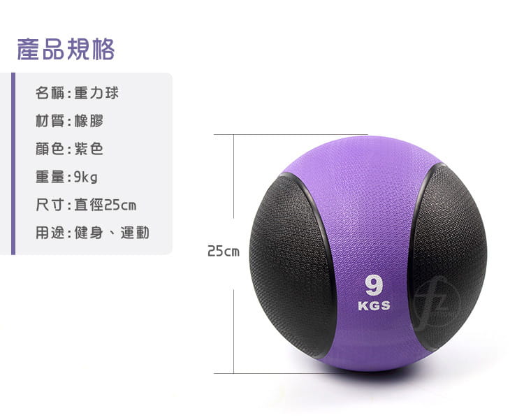 【ABSport】橡膠重力球（9KG－黑款）／健身球／重量球／藥球／實心球／平衡訓練球 1