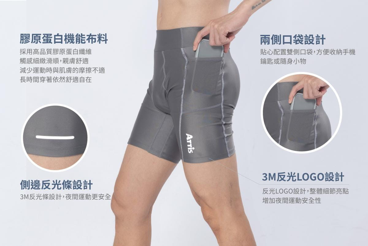 【Attis亞特司】男膠原反光緊身短褲-四色 1