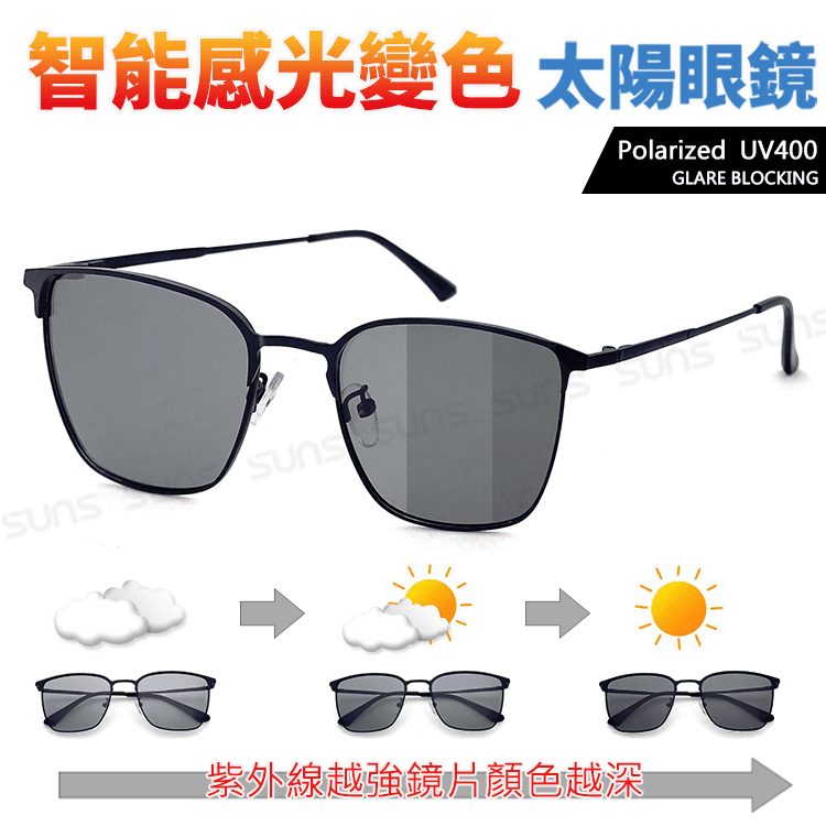 【suns】UV400智能感光變色偏光太陽眼鏡 時尚文青框 抗UV 【23523】 0