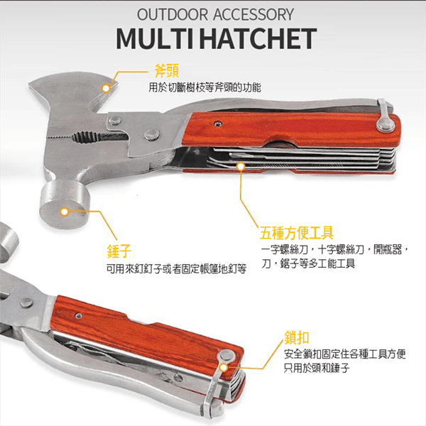 隨身多功能組合工具 錐形安全錘 迷你斧頭 工具鉗 戶外野營生存 隨身攜帶 贈收納袋【SV61271】 2