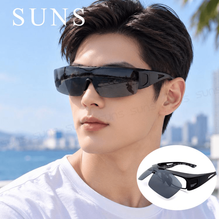 【suns】休閒上翻式偏光太陽眼鏡 經典黑 (可套鏡) 0